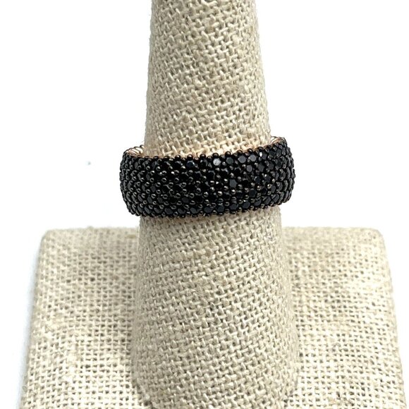 Rose Gold Over Sterling Silver Micro Pave Black Spinel Eternity Band Ring 8 New - Picture 5 of 9